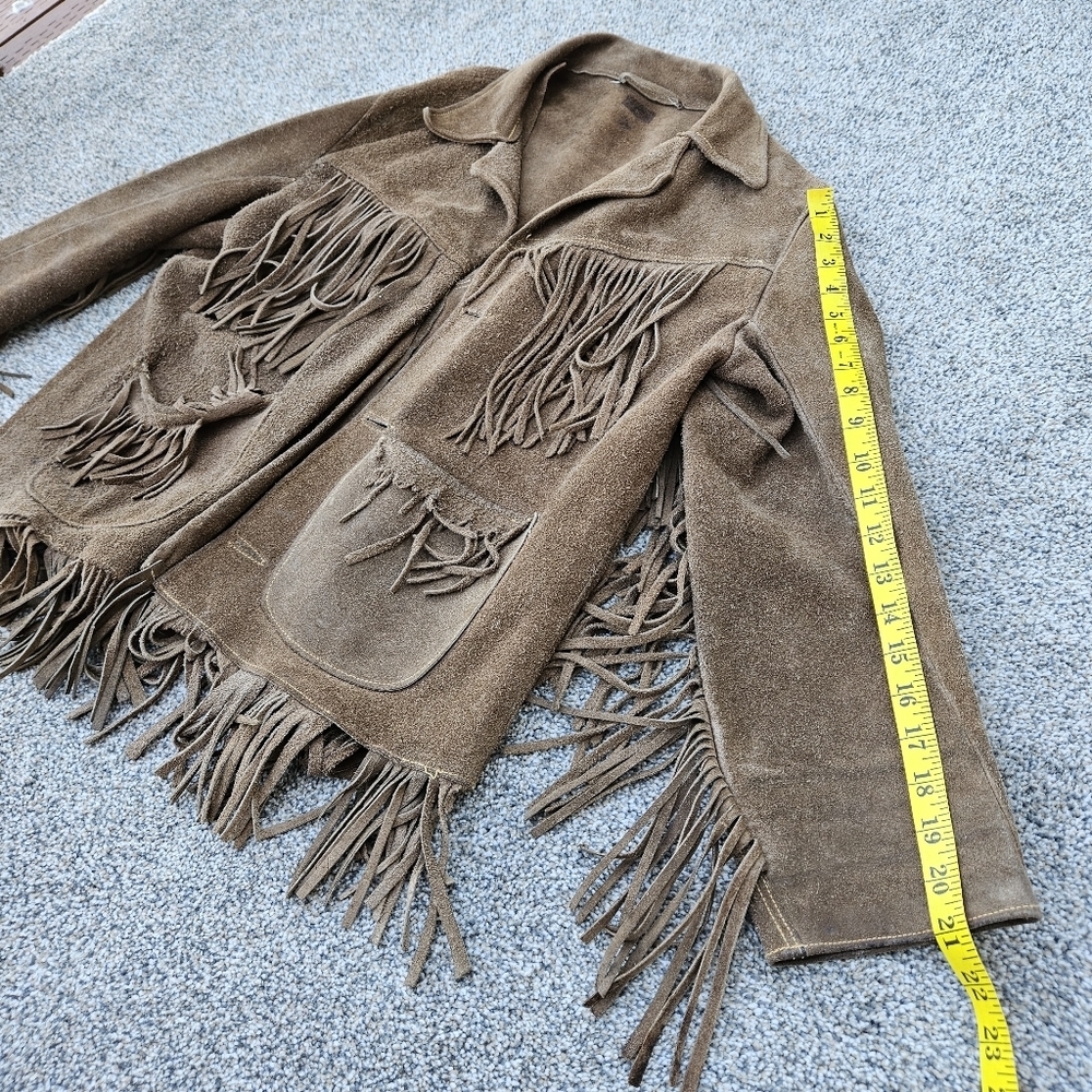 Vintage 1950s 1960s Suede Leather Fringe Western Jacket Brown Cowgirl Size M L - Picture 11 of 17